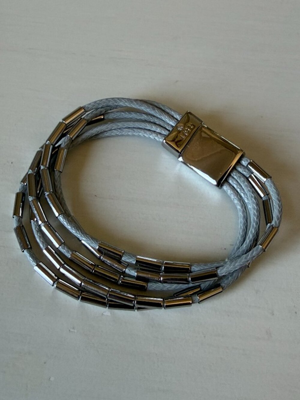 LOFT Silver Tone Gray Multi Strand Cord Statement Bracelet